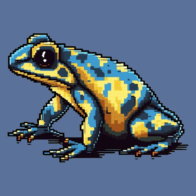 Colorful retro pixel poison dart frog in 8 bit