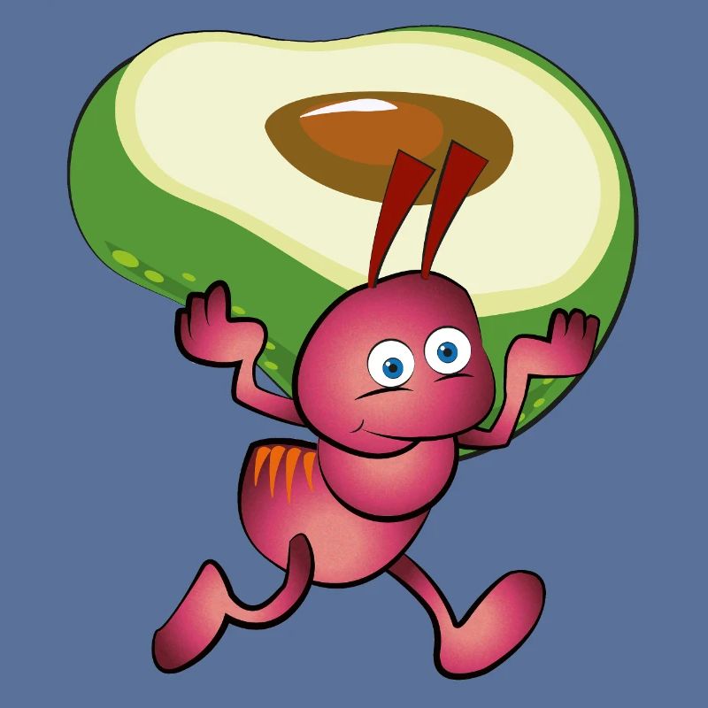 Rote Ameise mit einer Avocado