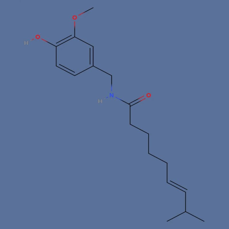 Molécule de capsaïcine - Formule structurale colorée