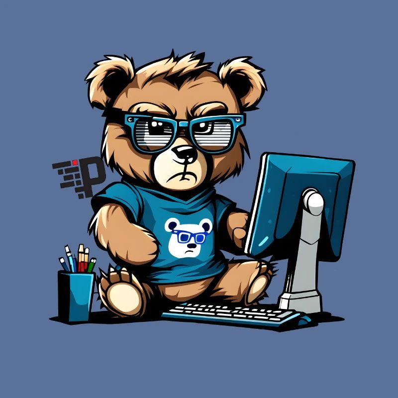Angry little teddy bear who is a developer.