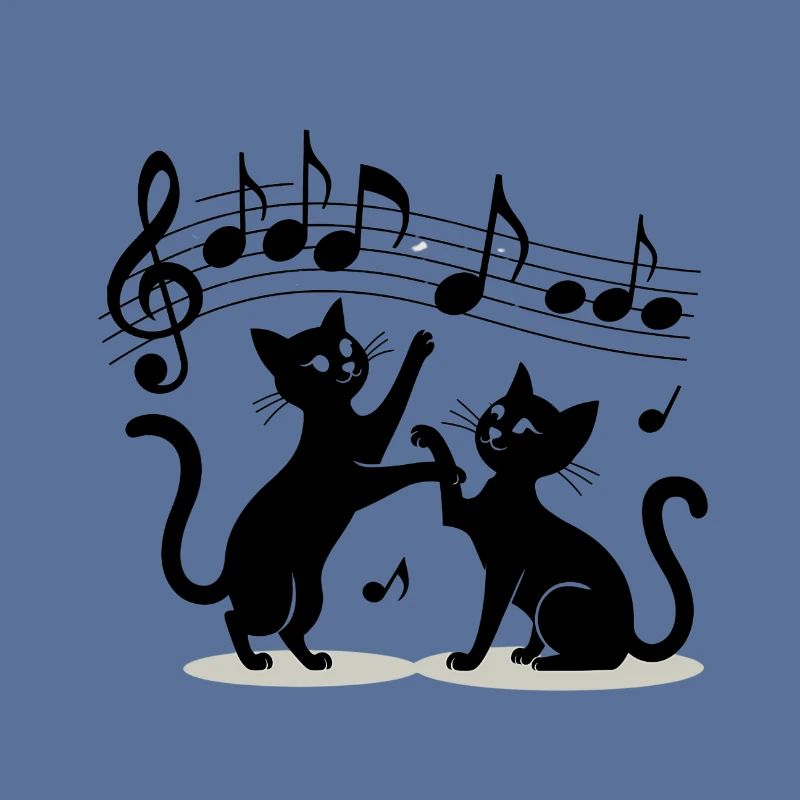 Black cats pattern playing with musical note