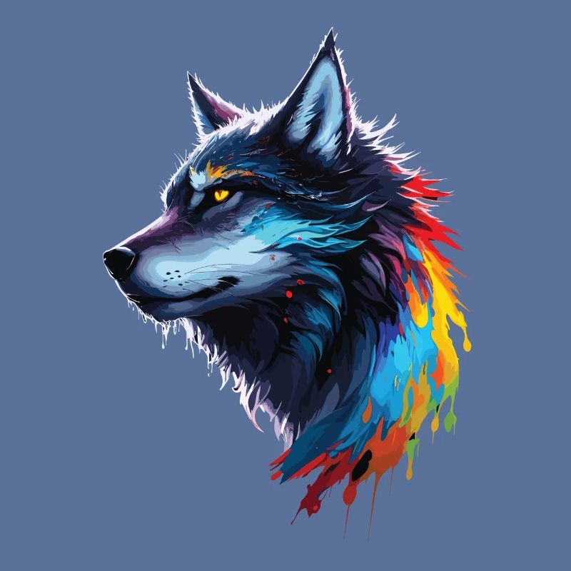 Rainbow Watercolor Wolf Splattered