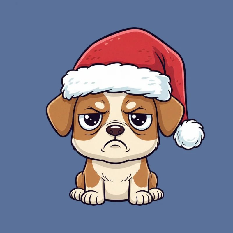 Cute Grumpy Dog with Hat – Xmas Cartoon