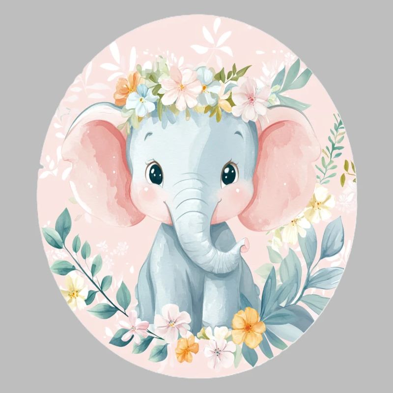 Doux bébé éléphant avec couronne de fleurs