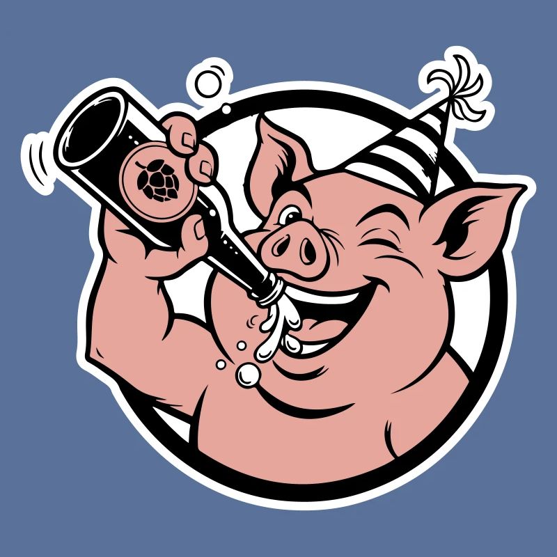 Cochon avec bouteille de célébration