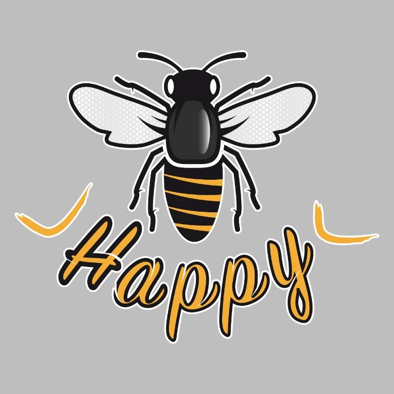 Glückliche Biene mit 'Happy'-Schriftzug