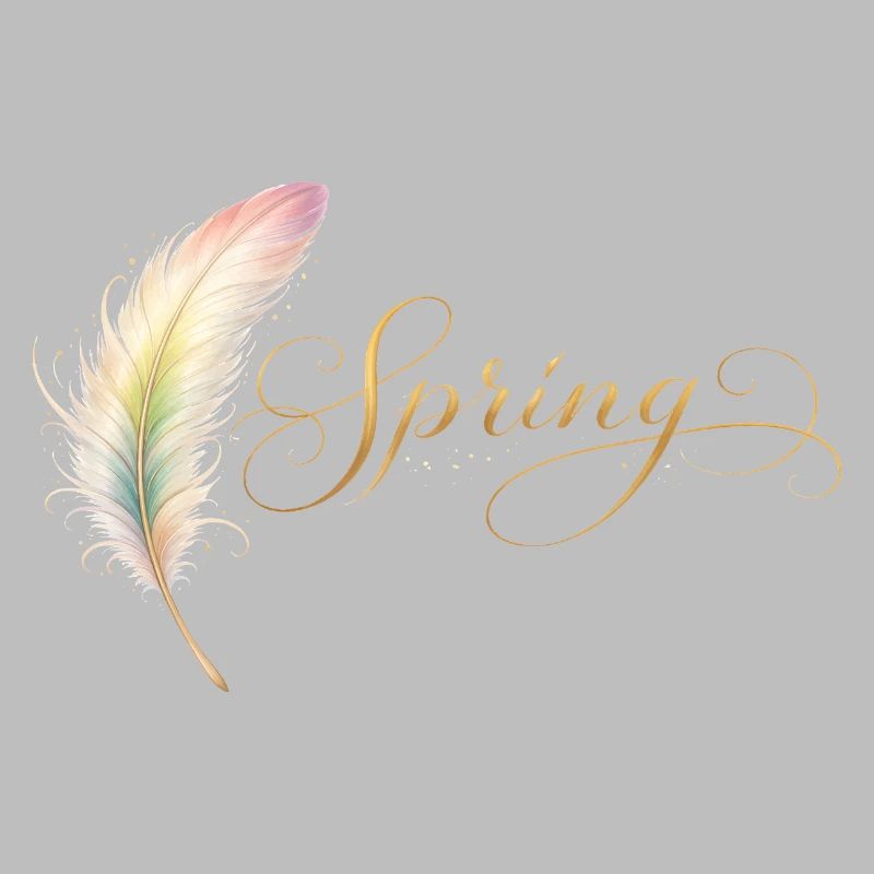Spring Lettering with Feather Elegant Design