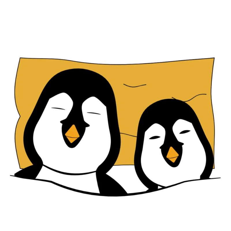 2 penguins in bed