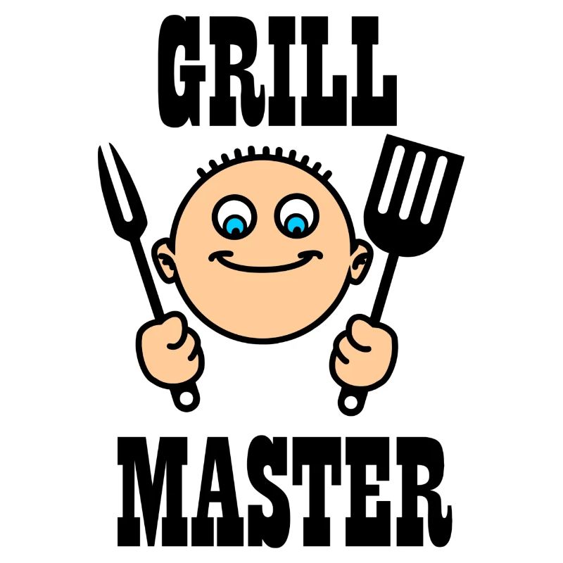 Grill master of the BBQ with kitchen tools