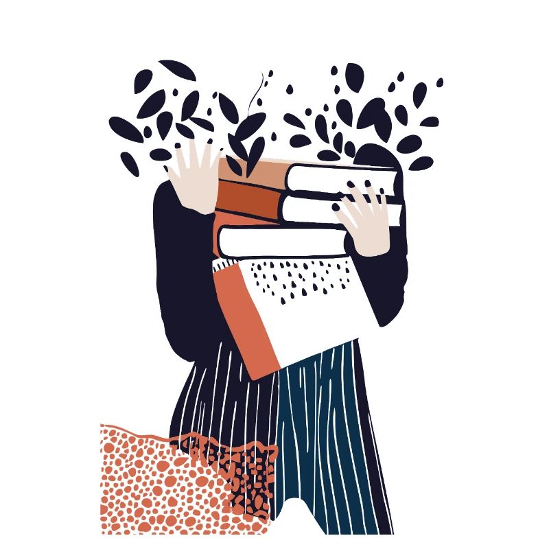 Book Lover Illustration – süßes Mädchen trägt Buch