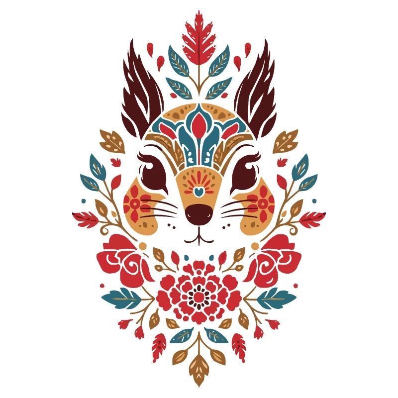 Blumen Eichhörnchen Kopf Folk-Art