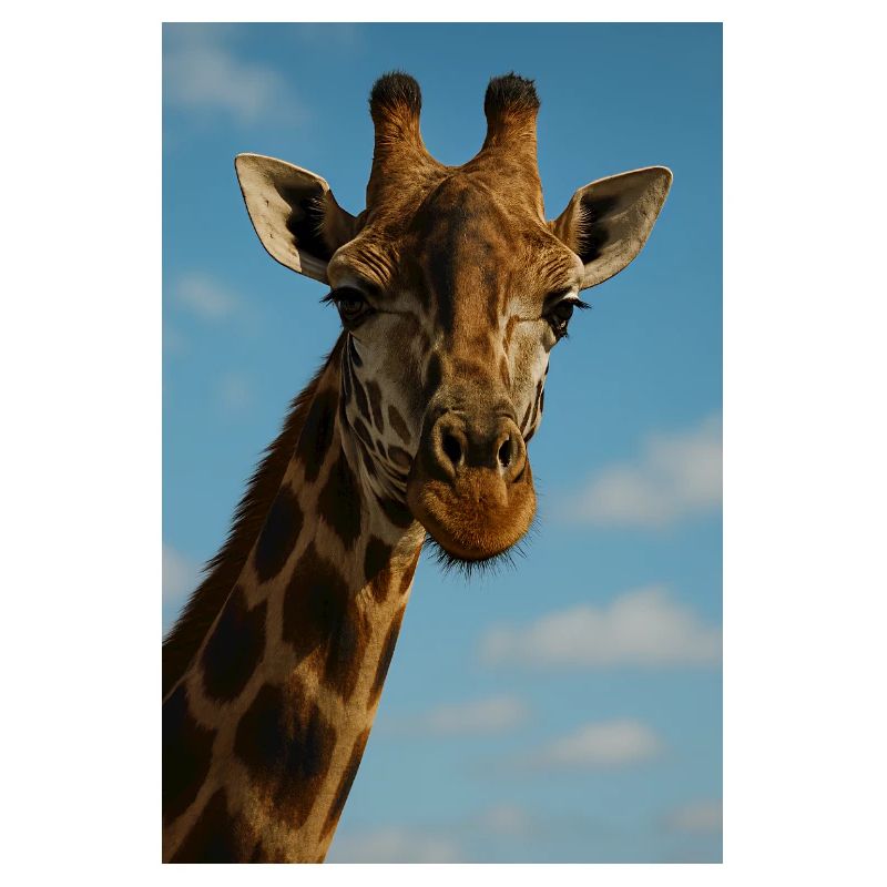 Giraffengesicht vor blauem Himmel