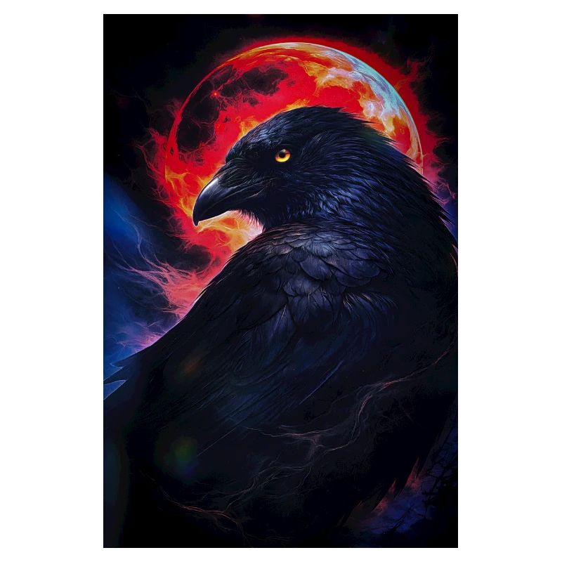 Corbeau devant la lune de feu