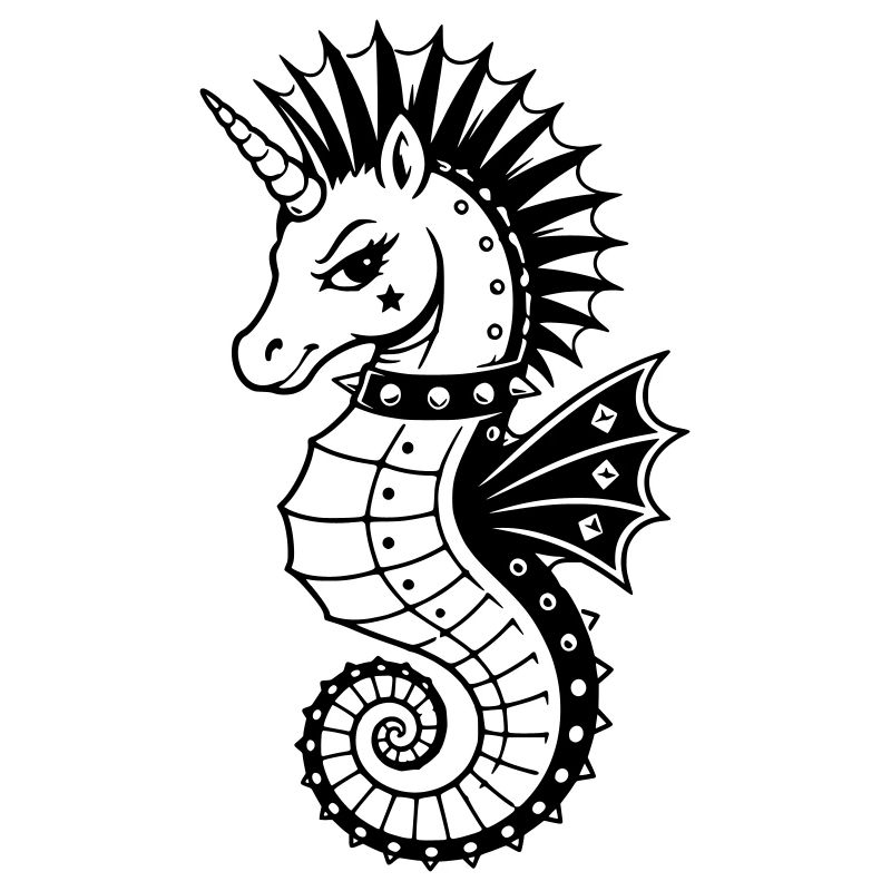 Punk Einhorn Seepferdchen Motiv