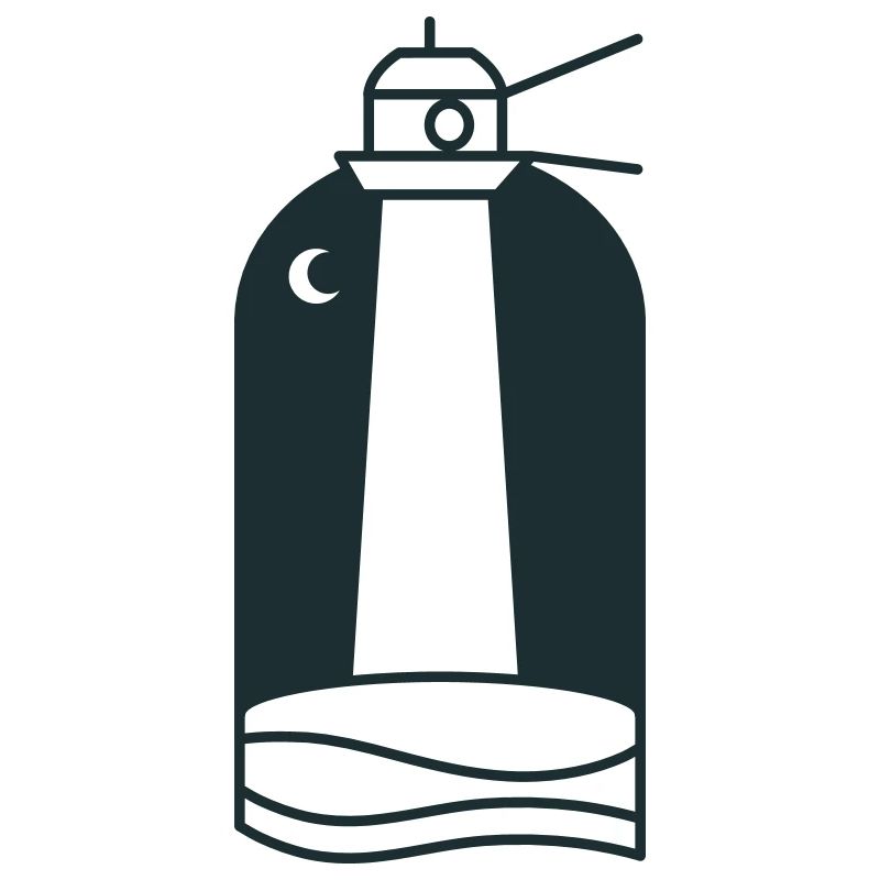 Night lighthouse with crescent moon