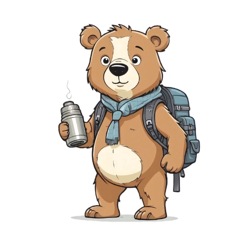 Adventure bear with backpack and thermos flask