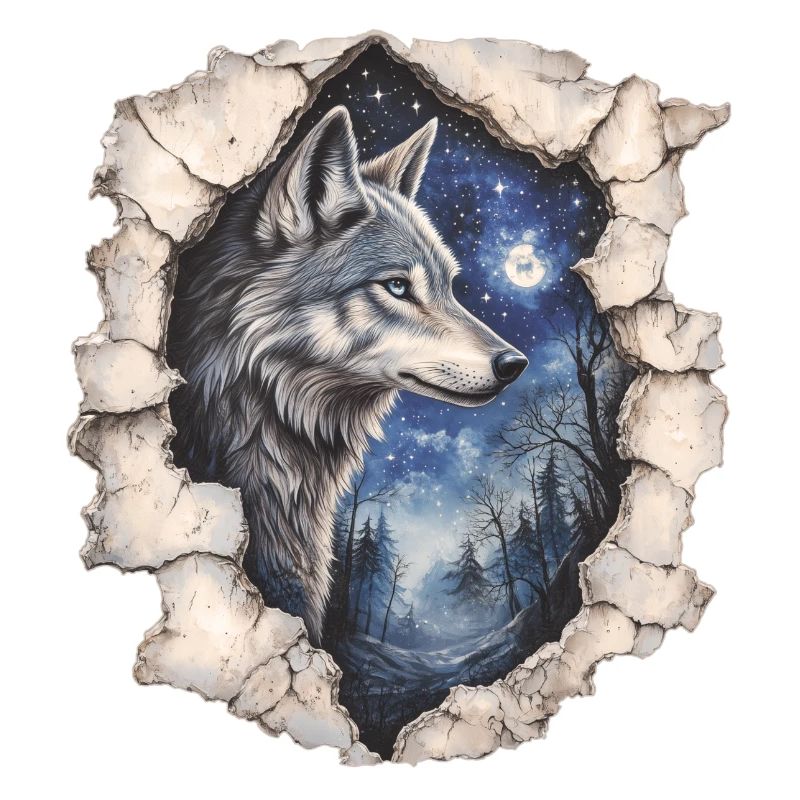 Wolf with starry sky