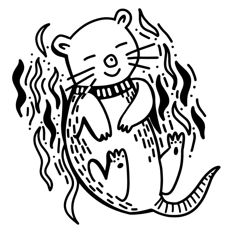 otter on the back with ocean waves 1 color