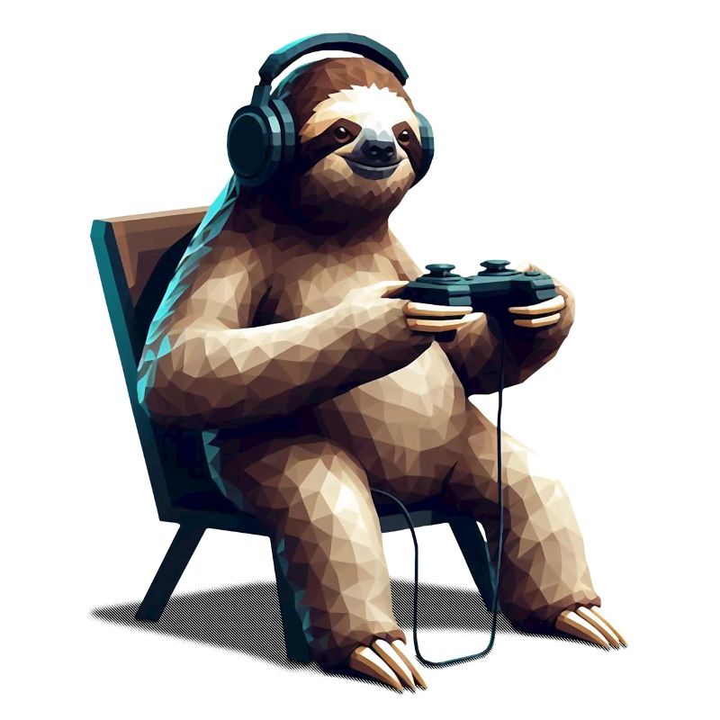 Sloth Gamer with Headset & Controller Low Poly