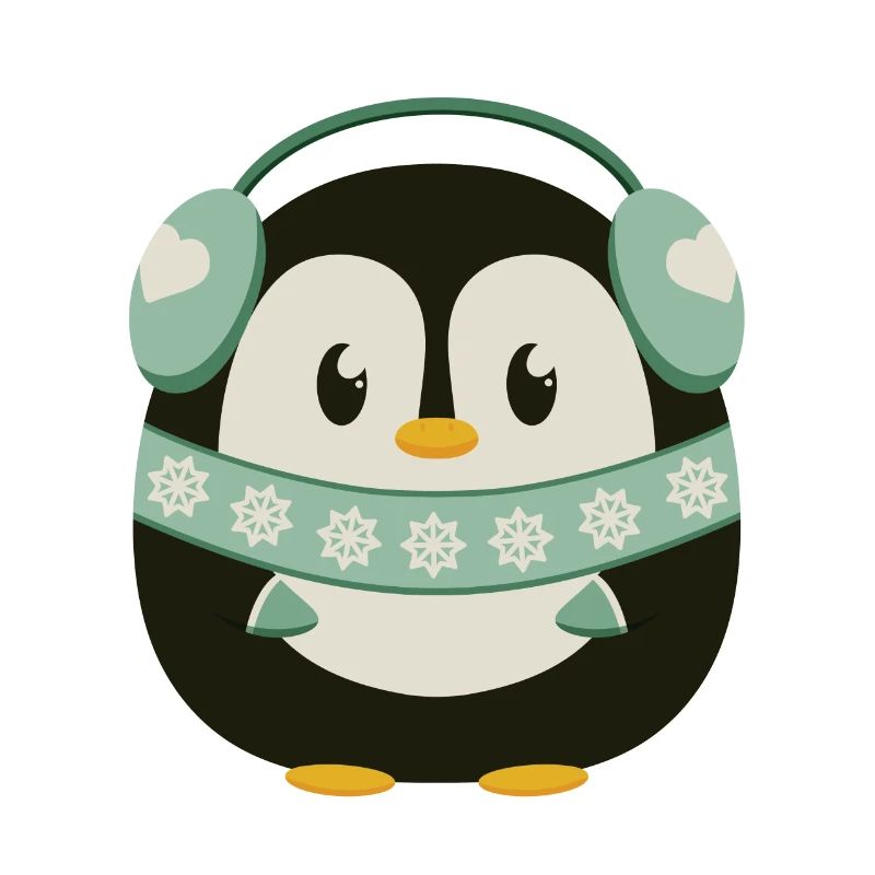 Pingouin mignon avec cache-oreilles en mode hiver