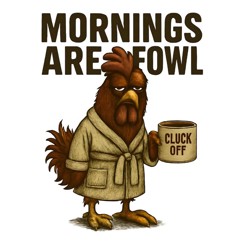 Morgenmuffel Hahn mit Kaffeetasse