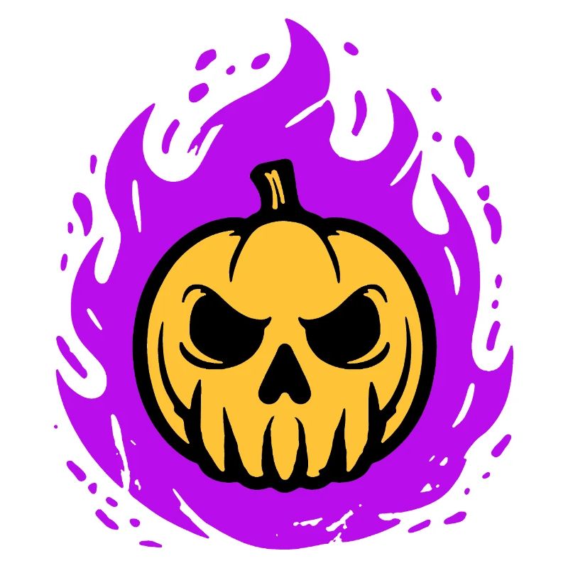 Orange pumpkin with purple flames