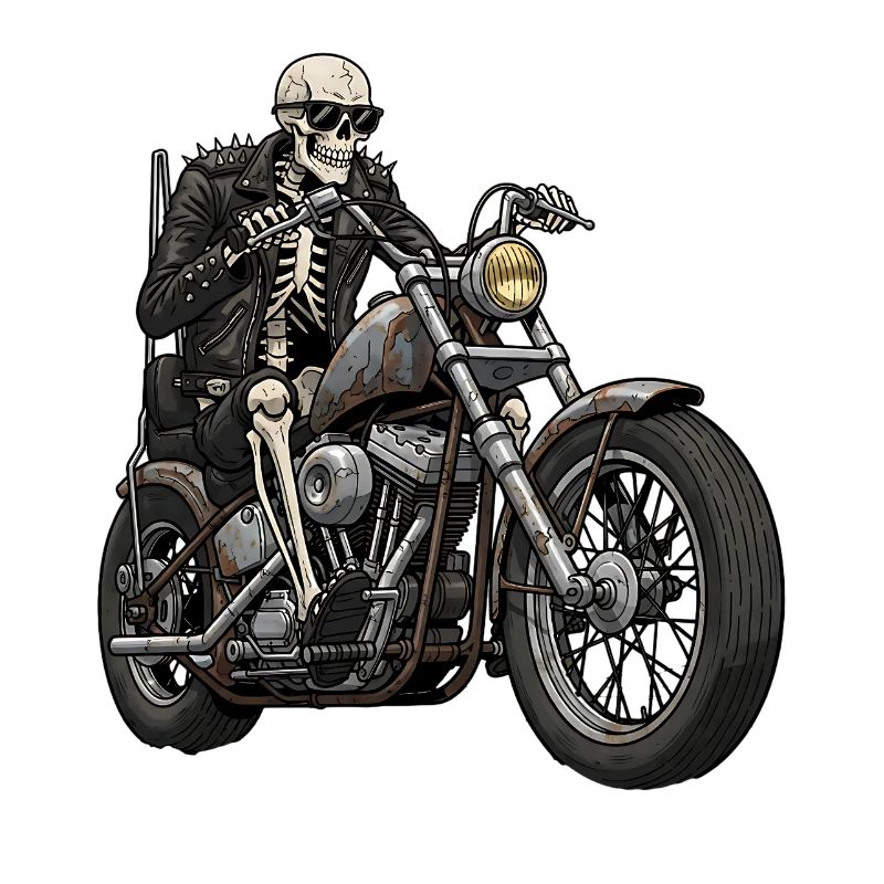 Skeleton Biker on Chopper Motorcycle Retro