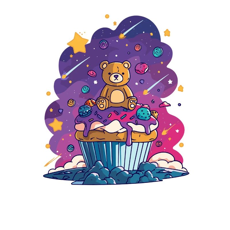 Teddybär Cupcake im Kosmos