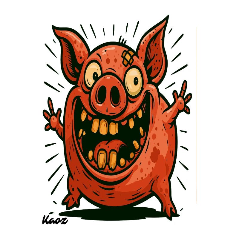 Crazy red pig in comic style