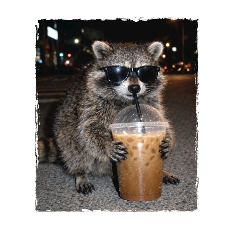 Waschbär-Eiskaffee-Chaos Koffein-Meme-Humor