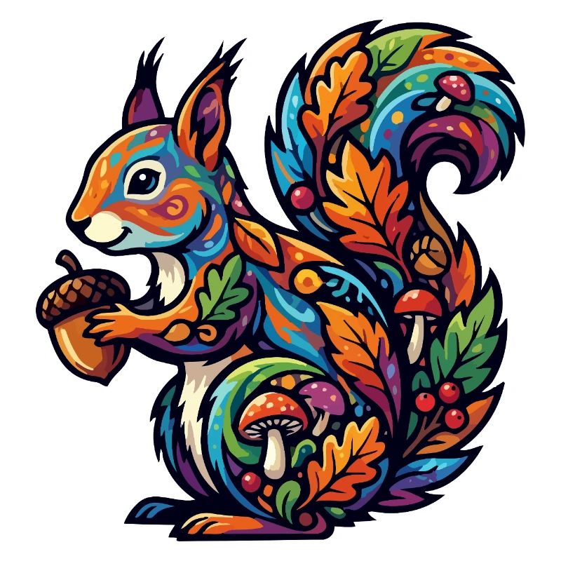 Colorful Squirrel Autumn Magic Nut Forest Dweller