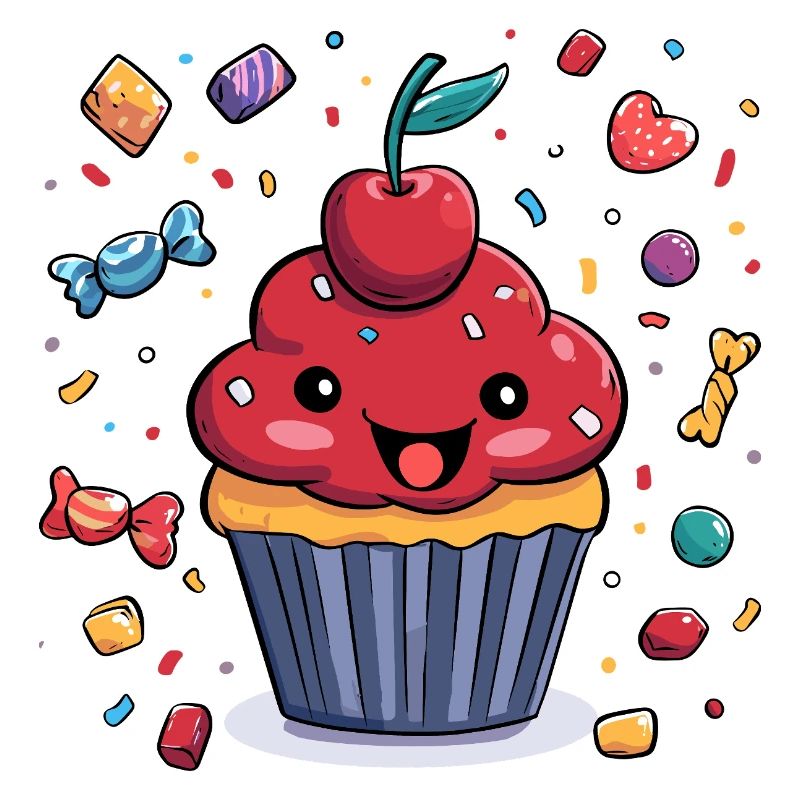 Kawaii Cupcake mit Konfetti