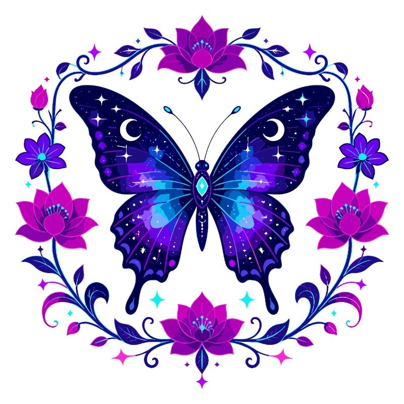 Noctilucent butterfly in lotus frame