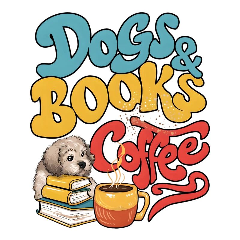 Hund und Bücher mit Kaffee