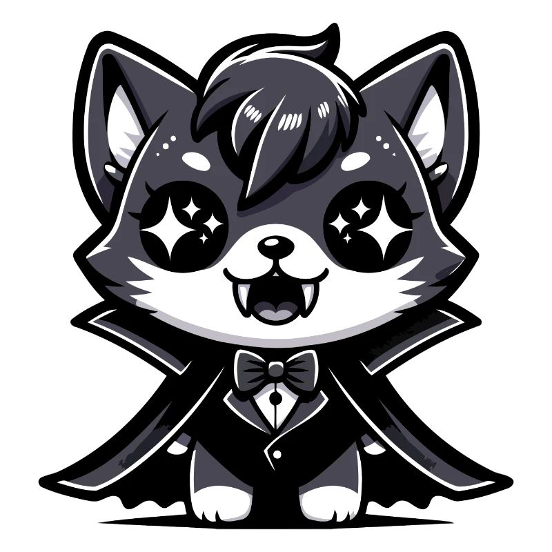 A cartoon style vampire kitten