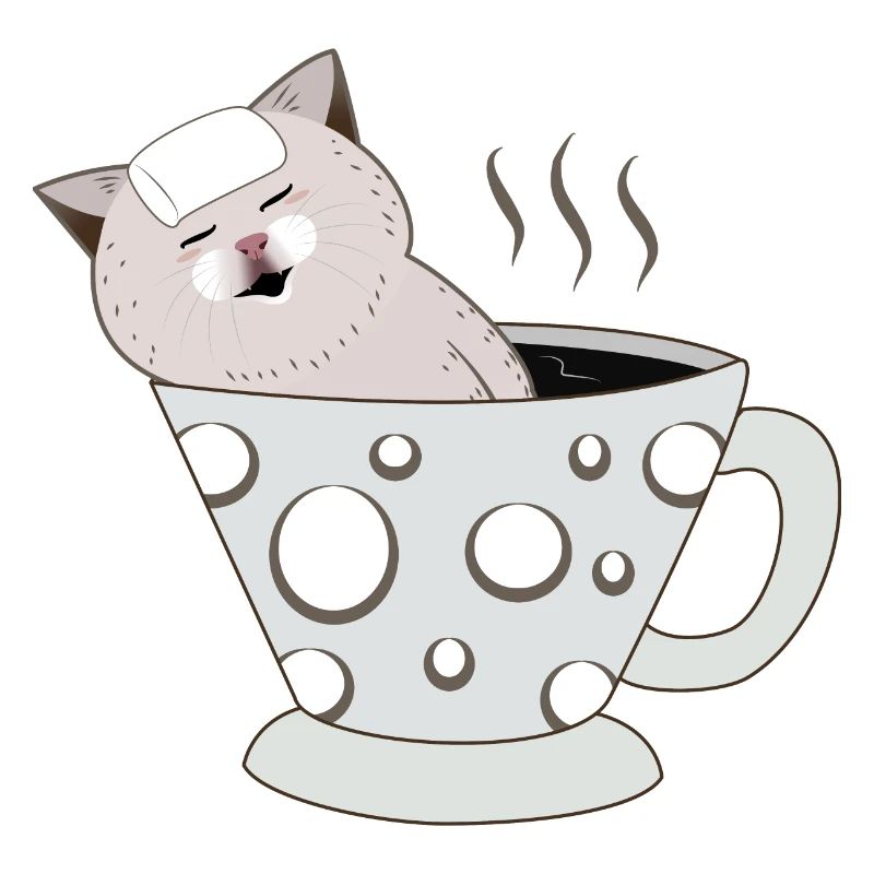 Kätzchen, das sich in einer dampfenden Polkadot-Teetasse entspannt