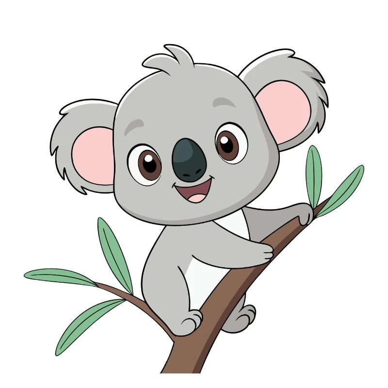 Bébé koala joyeux sur une branche