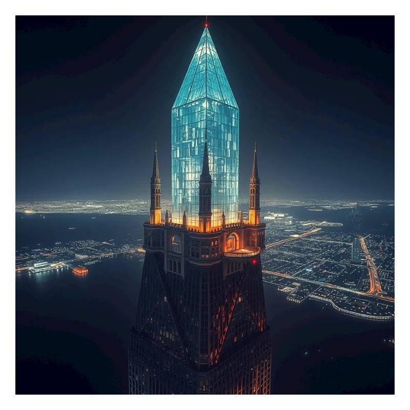 Glowing skyscraper at night