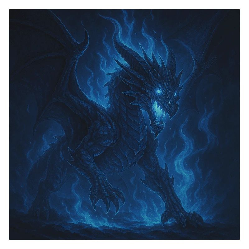 Blue Fire Dragon in Night Shadow