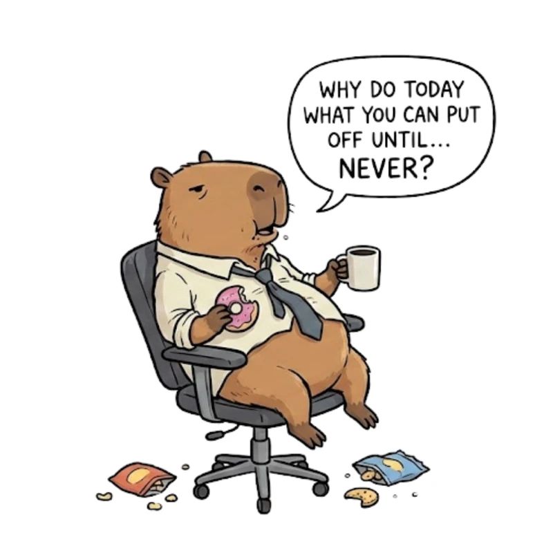 Procrastinating capybara beaver in the office