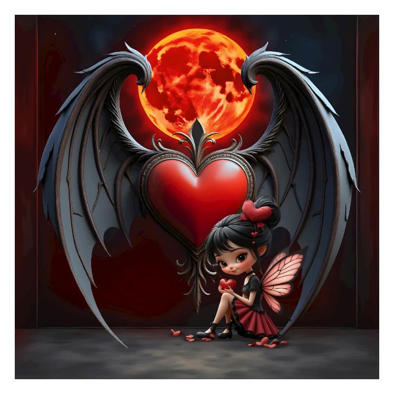 Winged Heart Under Red Moon