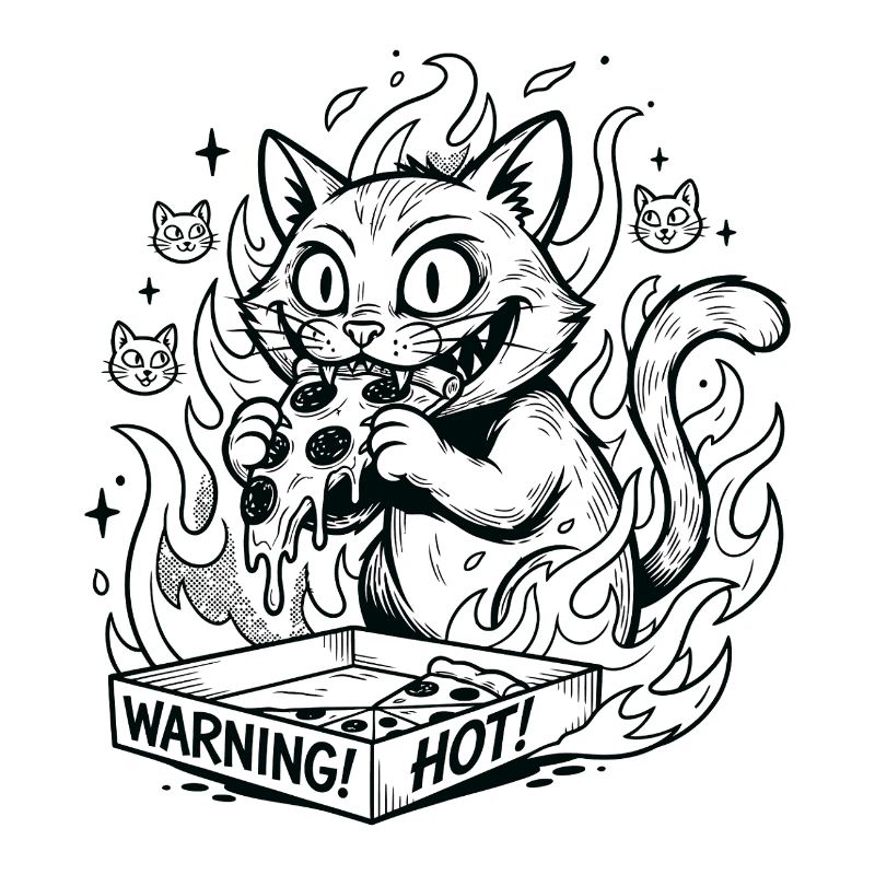 Flaming Cat in a Warning Box Pizza