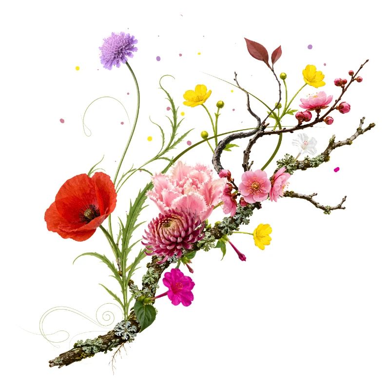 Fleurs sauvages colorées sur la nature Conception de fleurs de branche