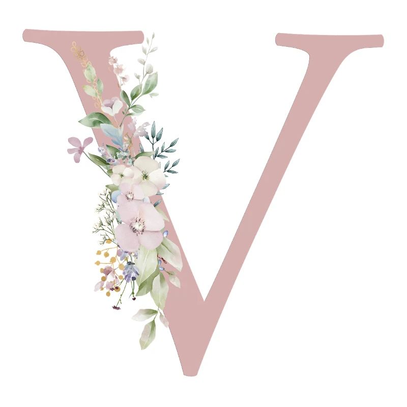 V Monogram, Floral, Personalizable