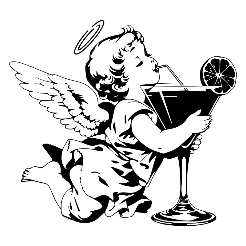 Cocktail Engel – Cherub mit Drink im Glas