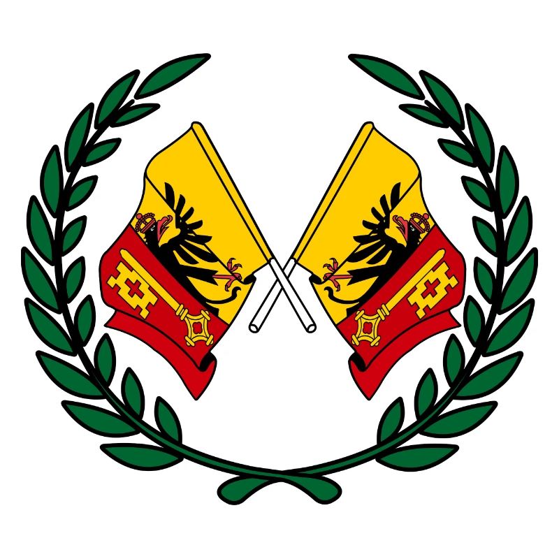 Flaggen Kanton oder Genf Schweiz Lorbeerkranz