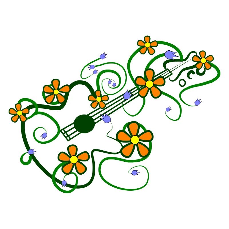 Floral pattern with guitar and interlaced tendrils
