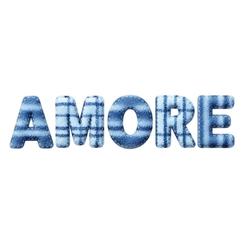 Tendance en patchwork de lettrage bleu glace Amore
