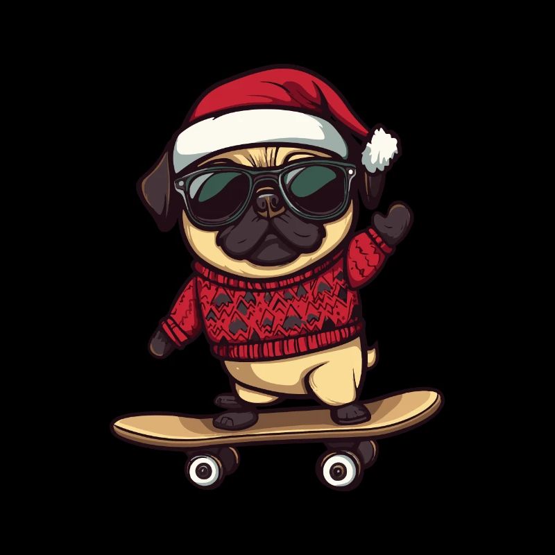 Mops Hund Weihnachten Skateboard