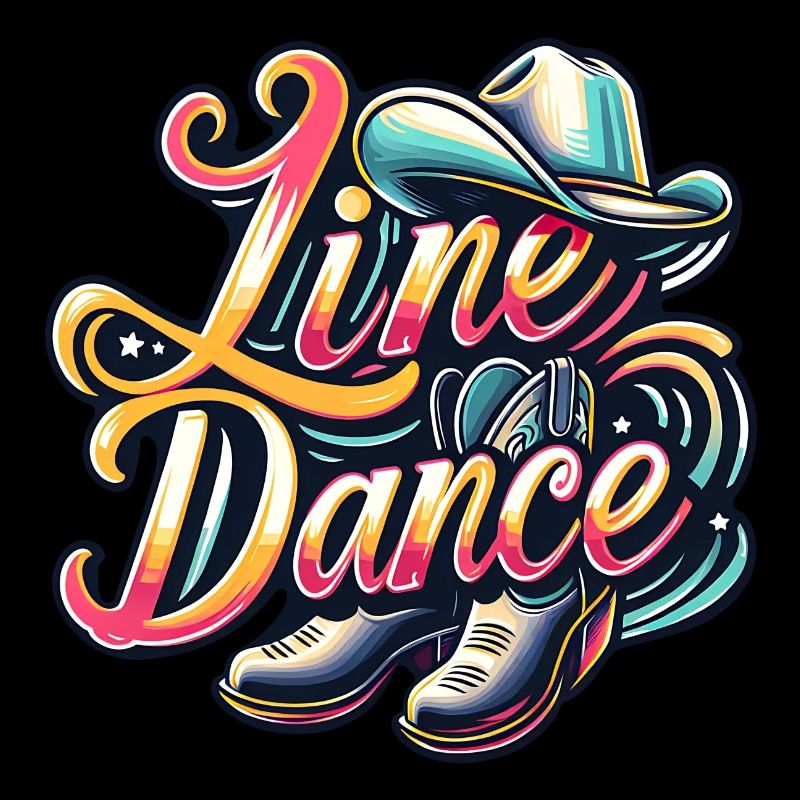 Colorful line dance design with cowboy hat